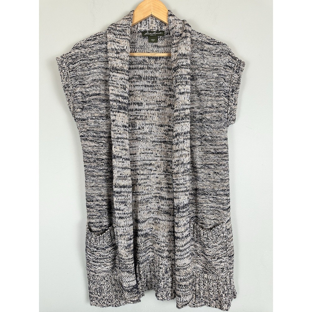 Eddie Bauer Marled Knit Cap Sleeve Open Cardigan With Pockets Women's Size Small